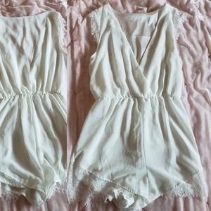 White lace trim romper